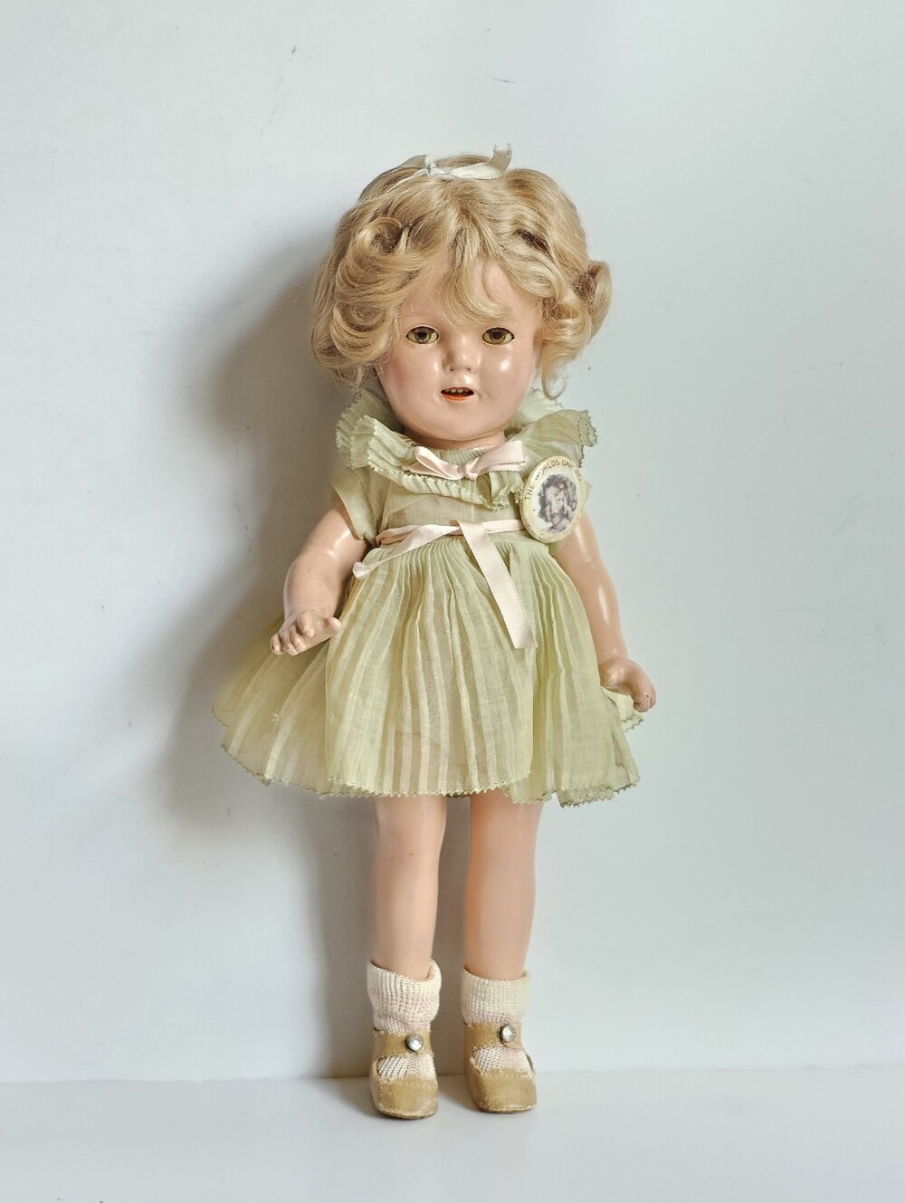 1934 Ideal 13" Composition Shirley Temple Doll All Original w/ Pin & Snap Shoes